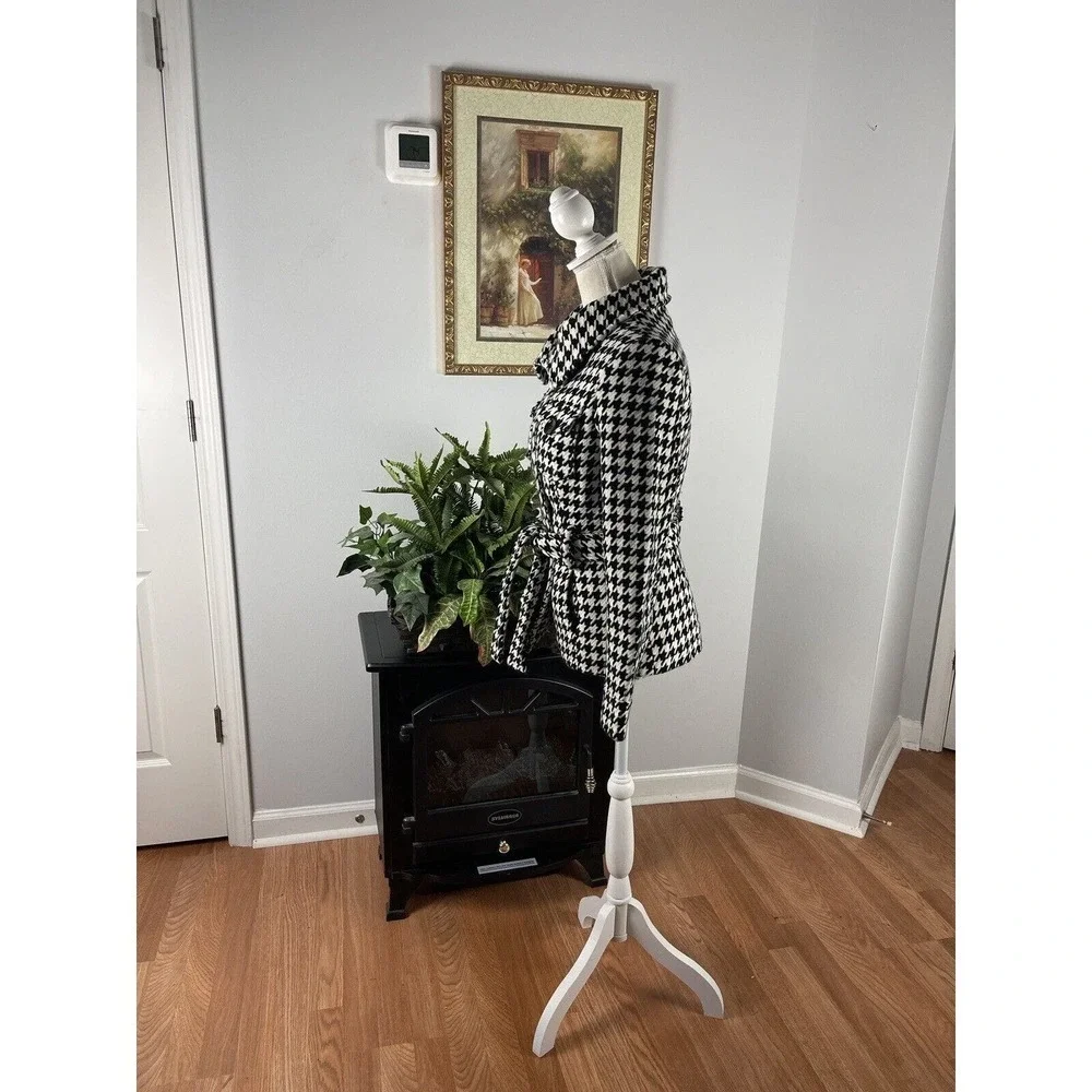 Last Kiss Women's Black & White Long Sleeve 4-Button Tie Closure Jacket Coat SM - Picture 3 of 10